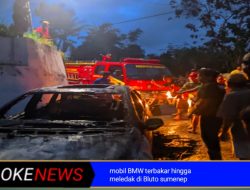 Mobil BMW Terbakar Hingga Meledak di Jalan Bluto Sumenep